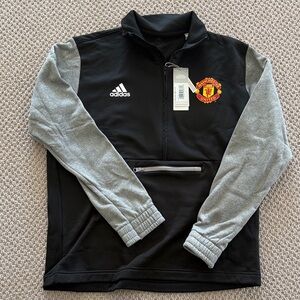 adidas Black and Gray Manchester United Half-Zip Pullover